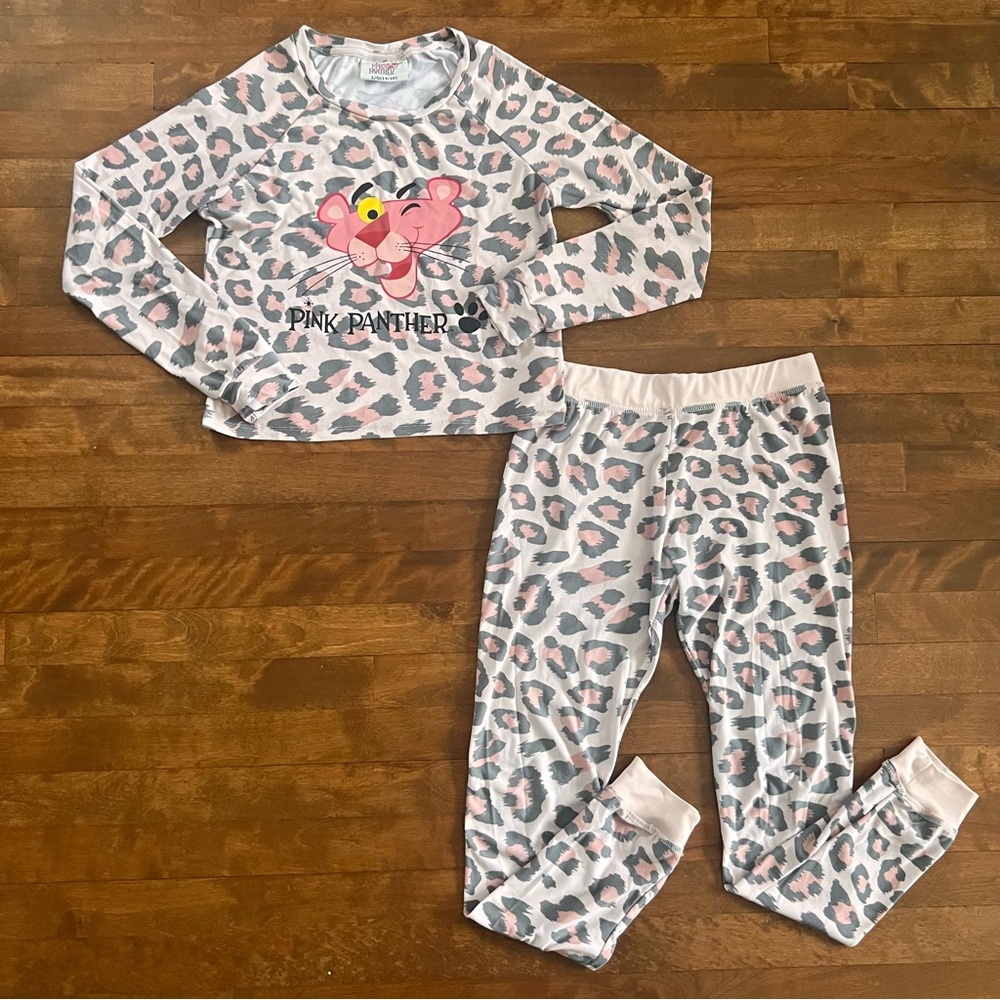 Girls Soft 2-Piece Pink Panther Pajama Set - Light Grey / Size L (14/16)